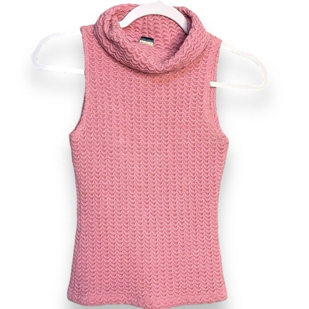 L' Patricia Turtleneck Sweater Womens Medium Pink Knit Sleeveless Barbiecore Top